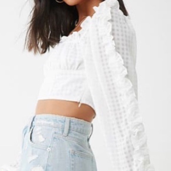 NWOT Forever 21 Gingham Ruffle Crop Top - Picture 2 of 2